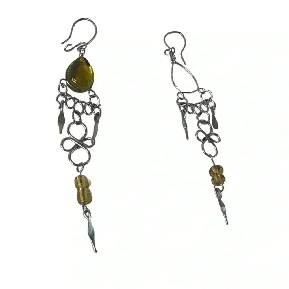 Super cool vintage earrings asymmetrical jewelry beaded